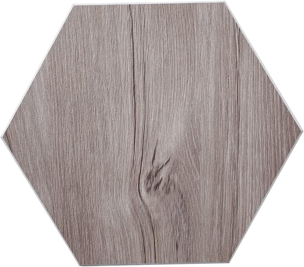 Avant Decor | 30 Tiles | Stone Composite Hexagon Wood Grain | Peel and Stick Kitchen Backsplash Tiles | Stick On Wall Tiles | Easy DIY Installation | 6” x 6.9”