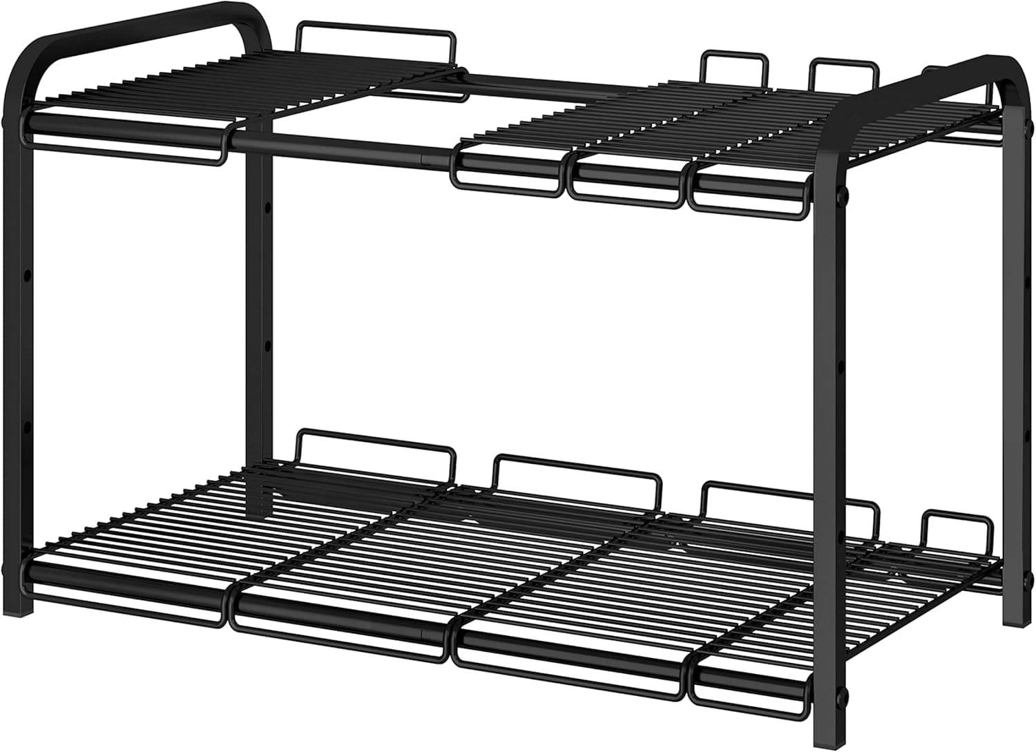 Simple Trending 2 Tier Under Sink Expandable Cabinet Shelf Organizer Rack for Kitchen Bathroom Storage, Black