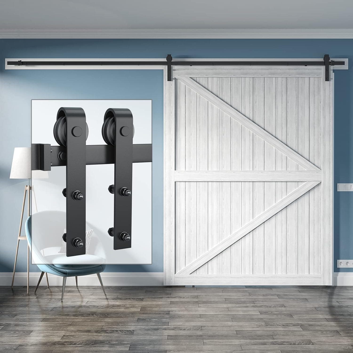 Genius Iron 12FT Single Barn Door Hardware, Classic Design Standard Track with Upgraded Nylon Bearings, for 72in Wide Sliding Door Panel, Easy Installation, Basic J"