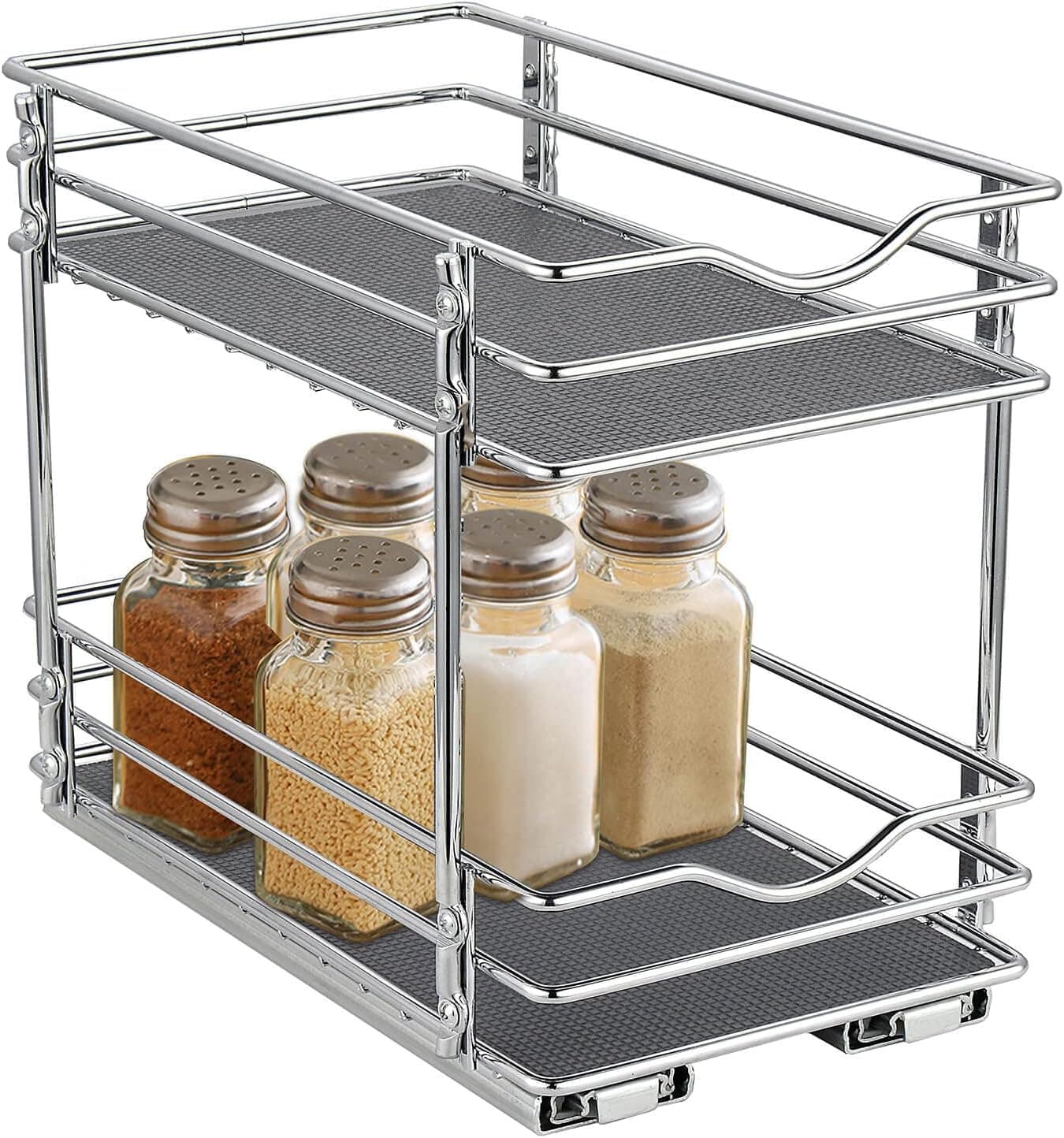 OCG 2 Tier Pull Out Spice Rack Organizer(6.3" W x 10" D x 9" H) for Cabinet, Slide Out Seasoning Organizer Fits Spices, Sauces, Cans etc
