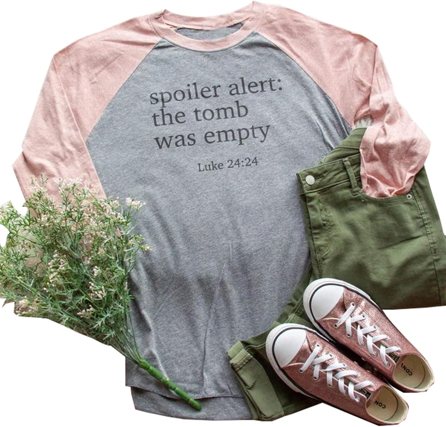 Spoiler Alert: The Tomb was Empty Baseball Shirt Women Funny Letter Print 3/4 Sleeve T-Shirt