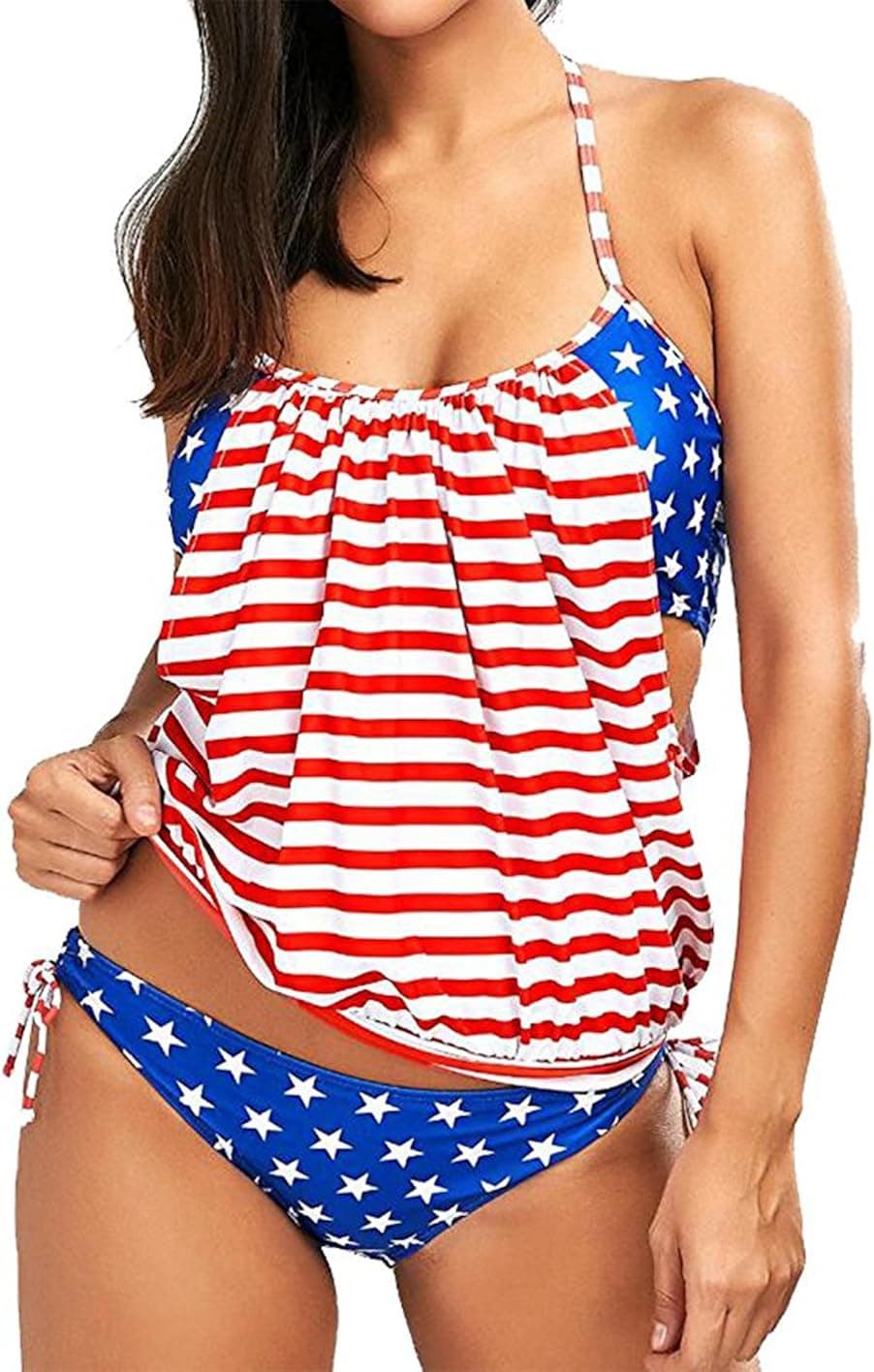 Womens USA Flag Bikini July 4th Patriotic American Flag Swimsuit for Women(Red, US 12-14 / 2XL)