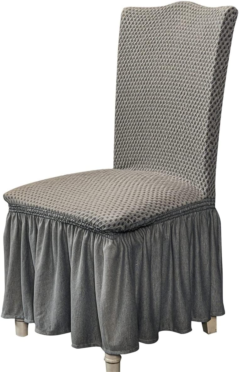 houpu Universal Dining Chair Slipcover with Skirt Stretchable Removable Washable Furniture Protector for Kids Pets Home Ceremony Banquet Wedding Party (Light Gray)