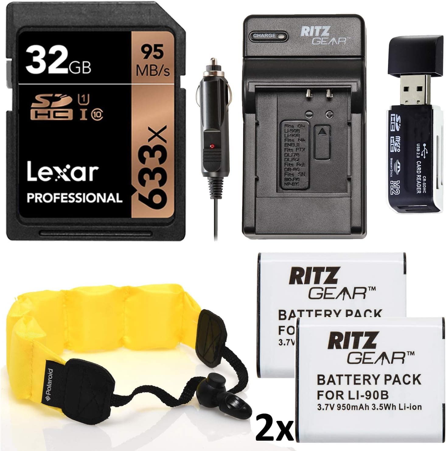 Accessory Kit for Olympus TG-4 and TG-5 Camera 2X Batteries, Charger, 32GB Memory Card, Float Strap Accessory Bundle