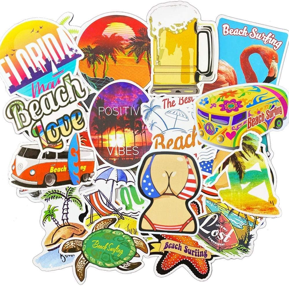 Graffiti Vinyl Stickers Pack for Laptop Water Bottle Car Party Decals (Beach Sticker 100 Pcs)