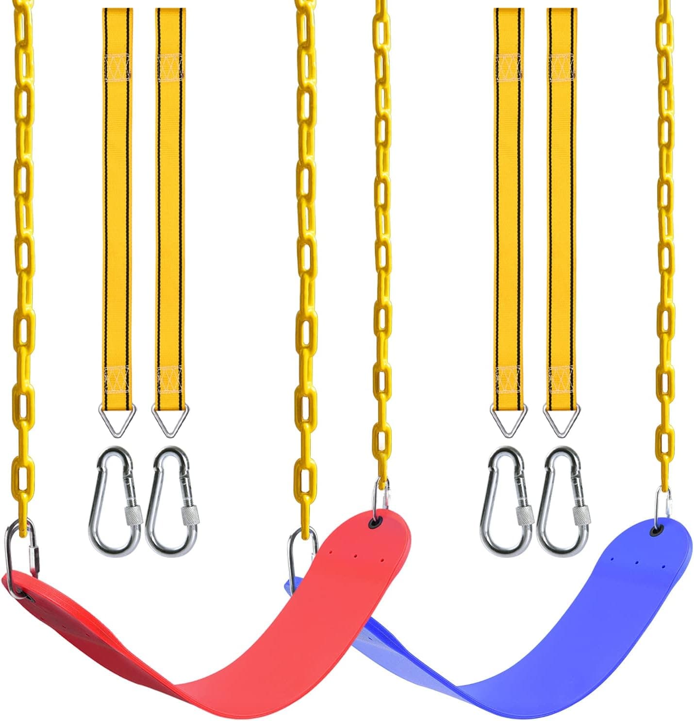 Swings Seat, Swings Seats Replacement 660lbs, Swingsets with Plastic Coated Chains, Swing Set Accessories for Outside Playground Tree, 2 Pack - Red and Blue