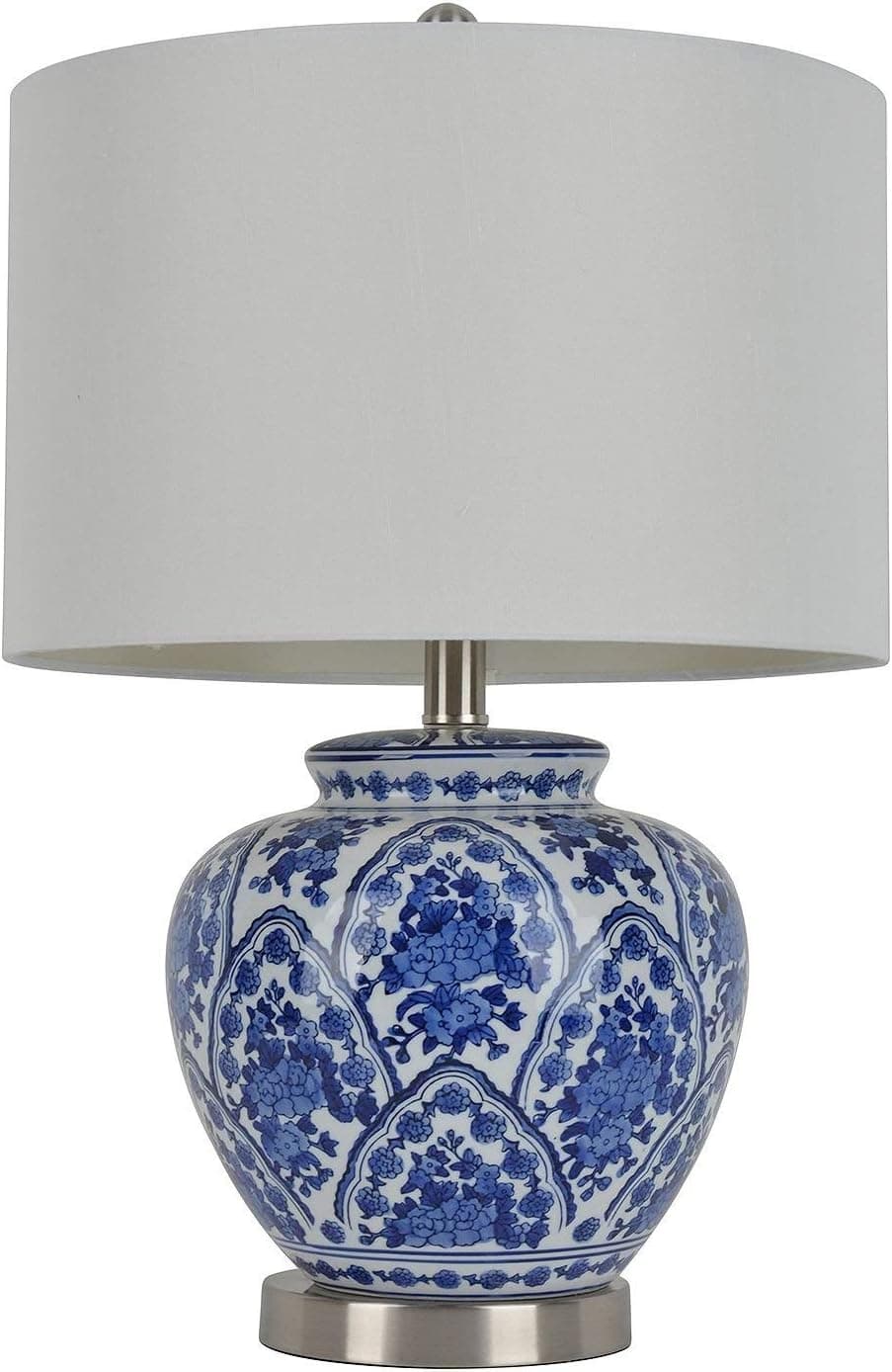 Table Lamp Ceramic Features a Classic Blue and White Design with Hardback Shade