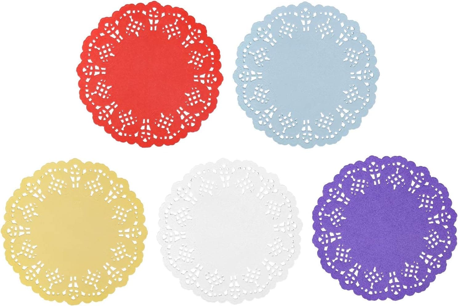 Paper Doilies, Jagrove 100 Pieces 3.5 Inches Lace Doilies Paper Colorful Decorative Round Paper Placemats Bulk for Cakes Desserts Wedding Party Tableware Decoration, 5 Colors
