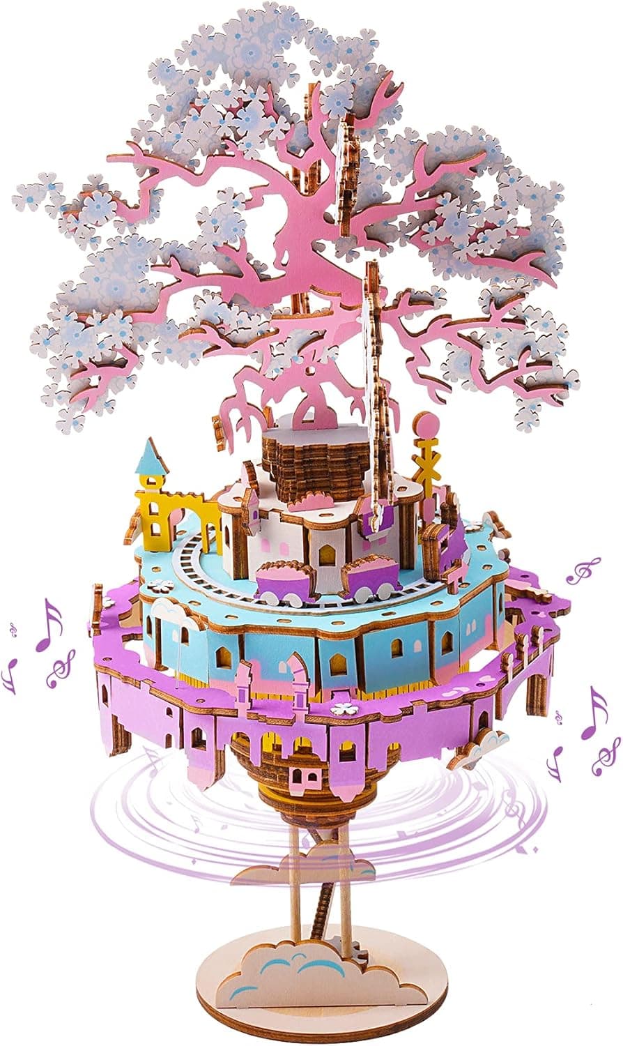 RoWood 3D Puzzles for Adults, Music Box Wooden Model Kits for Adults to Build, DIY Building Kits for Teens Girls, Birthday City in The Sky (192 PCS)