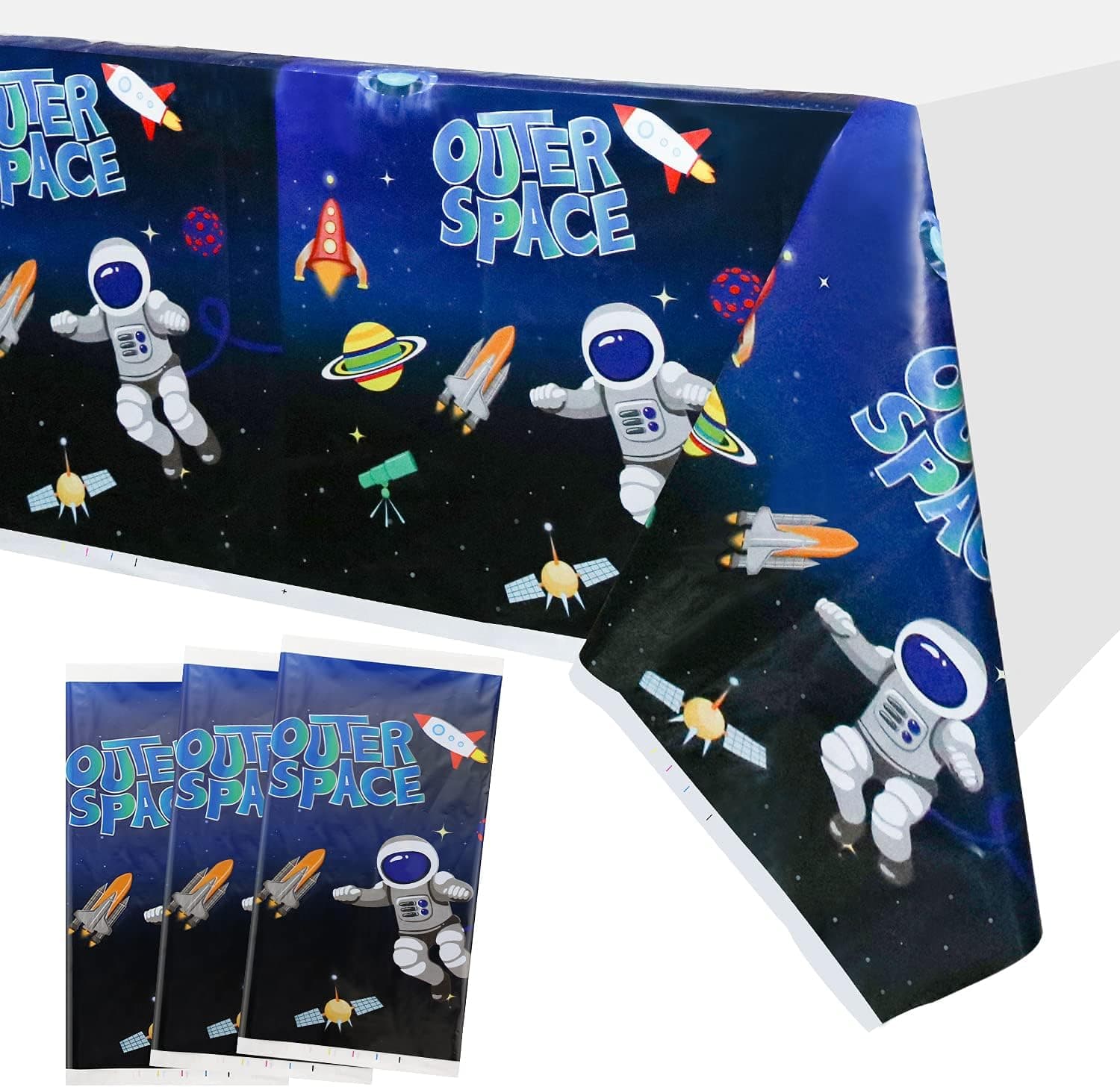 XJLANTTE 3 Pack Outer Space Tablecloths - Plastic Disposable Astronaut Table Cloth, Rectangle Table Cover for Kids Galaxy Themed Birthday Party Decorations and Supplies, 51 inches x 86.6 inches