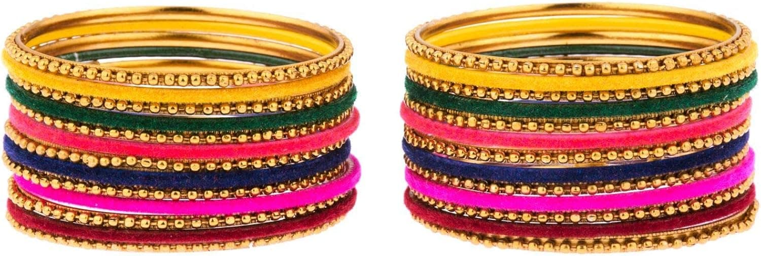 Efulgenz Boho Oxidized Indian Jewelry Velvet Bangles Set Bracelets Jewelry for Women Girls