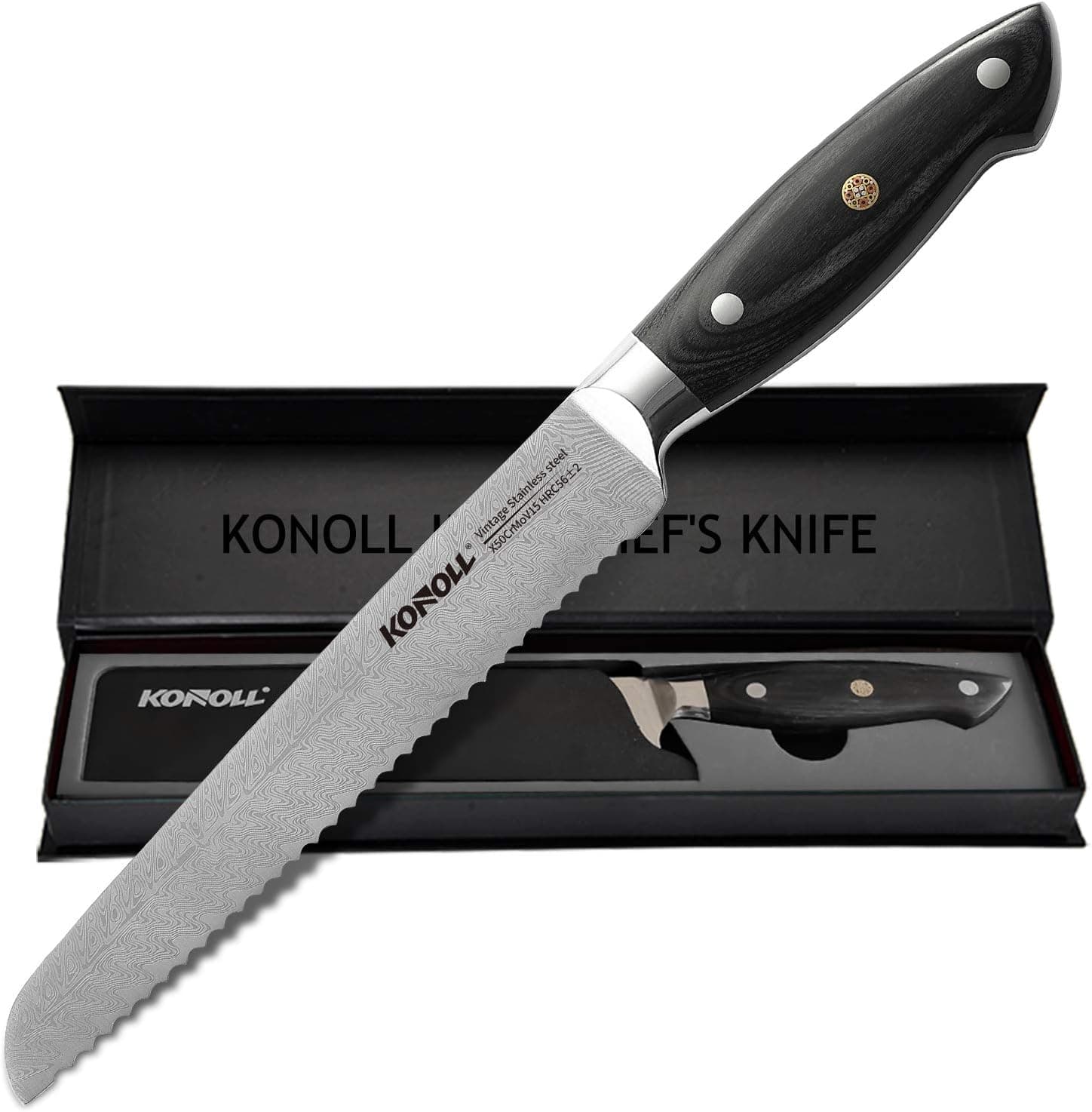 KONOLL Bread Knife,8-Inch Pro serrated Bagle knife, Germany High Carbon Stainless Steel Cake Slicing