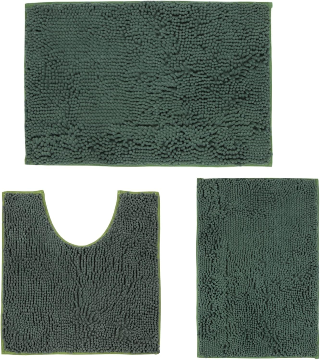 Christmas Bathroom Rugs and Mats Sets of 3 Piece Chenille Bath Mats Sets, Extra Soft and Absorbent Shaggy Rugs, Bath Mat Set for Tub, Shower, and Bath Room, Deep Green