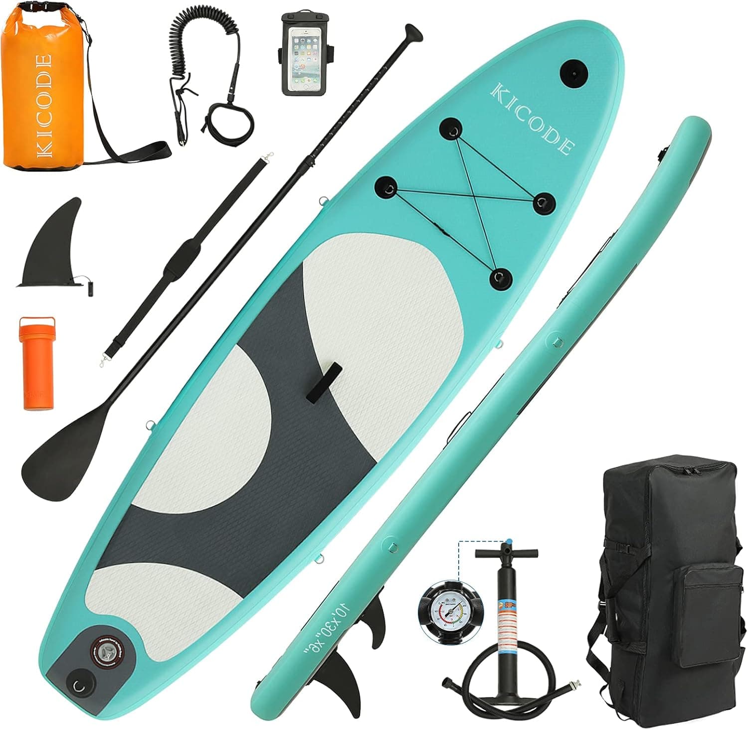 Kicode Inflatable Stand Up Paddle Board (6 Inches Thick) with Premium SUP Accessories & Backpack, Non-Slip Deck, Bonus Waterproof Bag, Leash, Paddle and Hand Pump