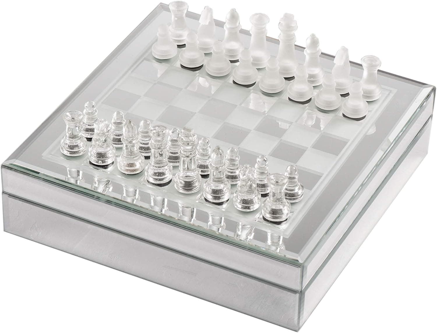 Elle Decor 326130-GBG Square Mirror Glass Chess Game, Silver