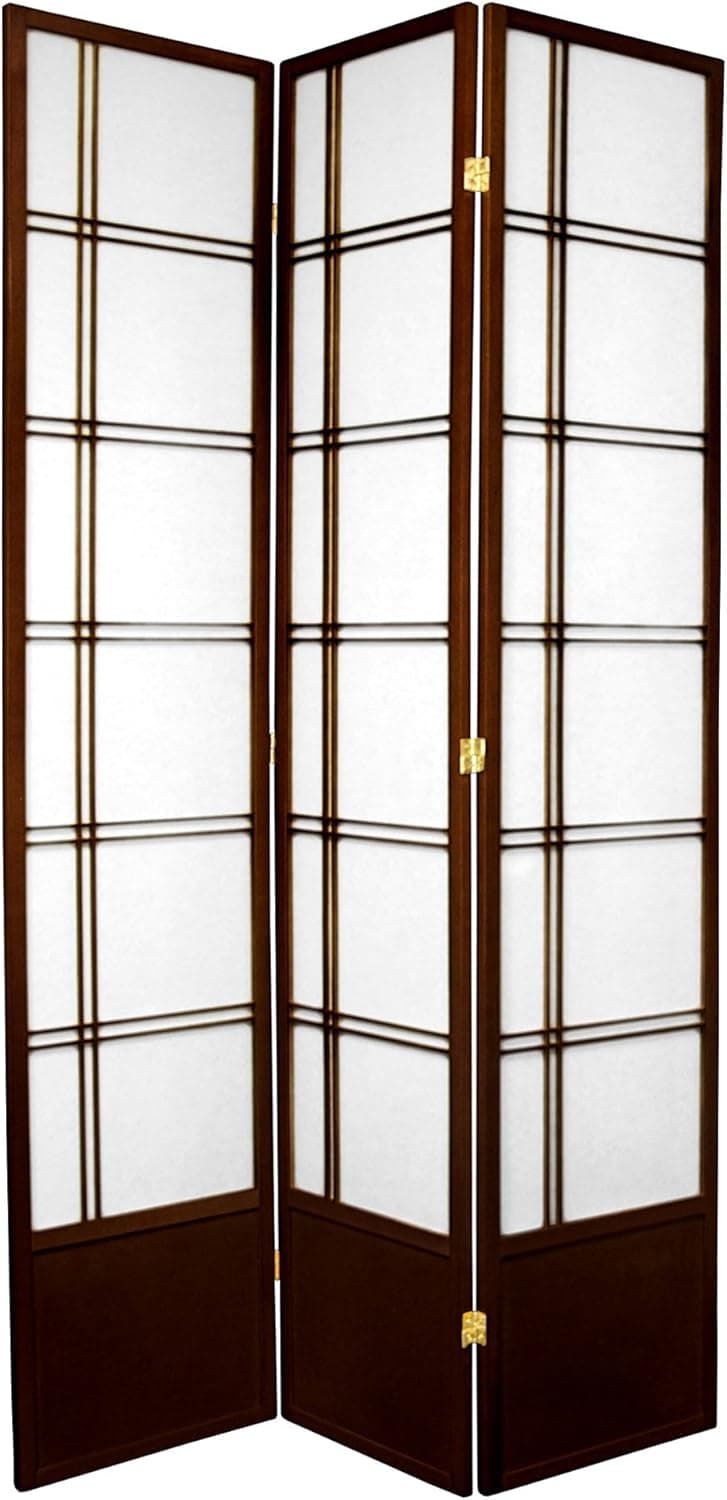 Oriental Furniture 7 ft. Tall Double Cross Shoji Screen - Walnut - 3 Panels
