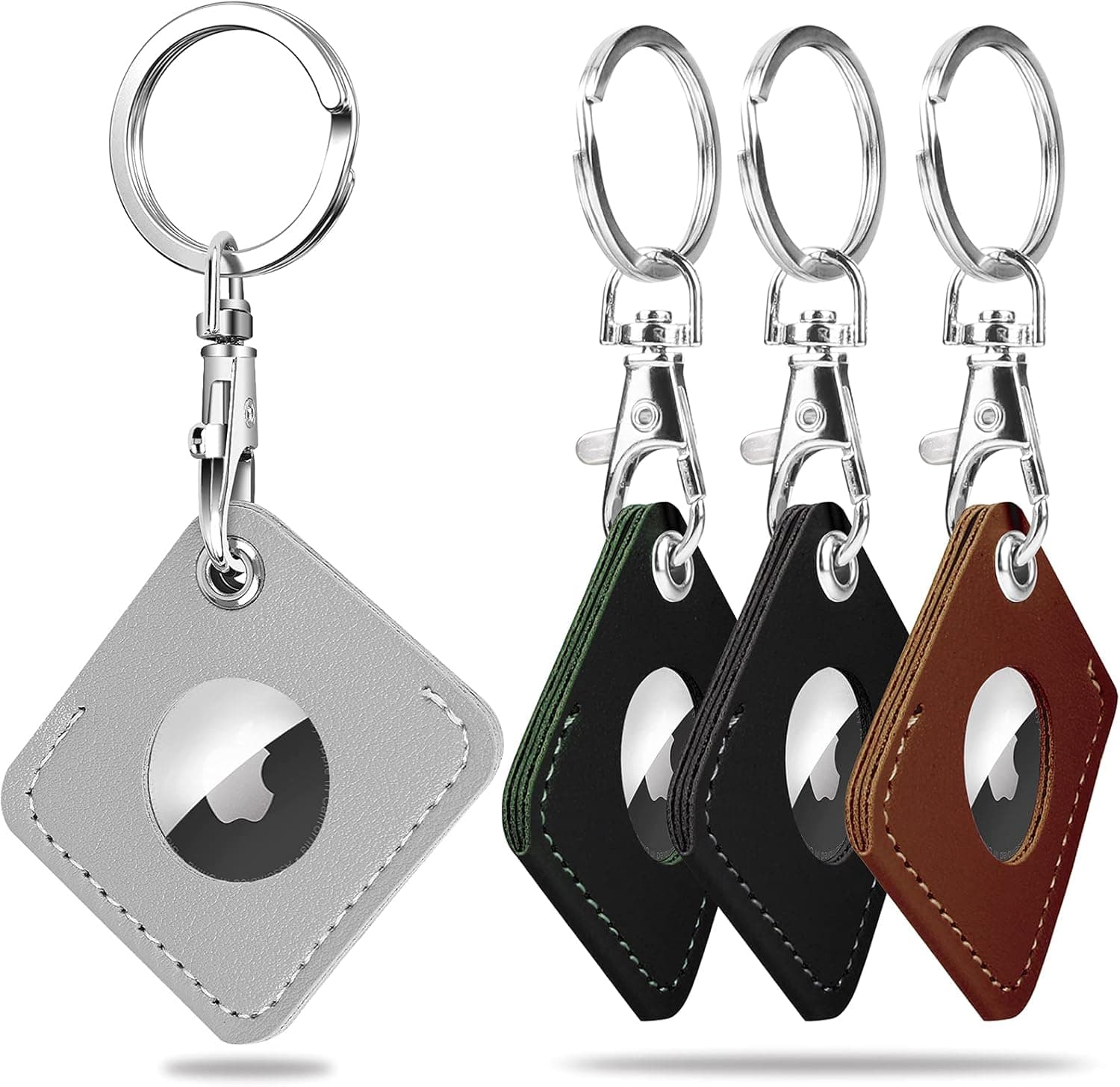 Joyozy Air Tag Holder PU Leather Airtag Keychain 4 Pack for Apple Airtag Case Square Double-Layer Leather Airtag Accessories Anti-Lost Key Ring Hang On The Bag Key Dog Pets and Valuables Airtags Case
