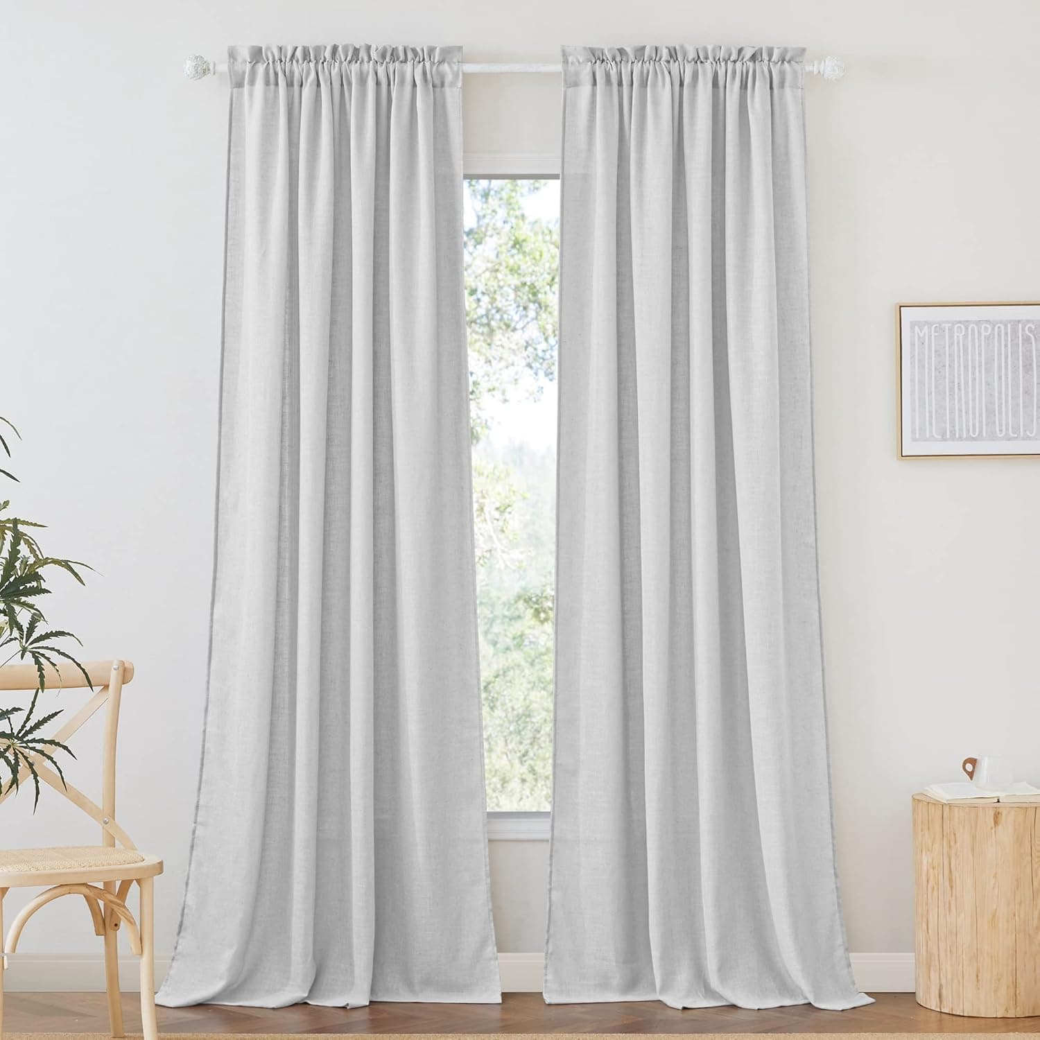 RYB HOME Sheer Curtains for Living Room Linen Textured Sheer Backdrop Curtains Light Glare Filtering Airy for Bedroom Window Sunroom Kids Nursery, Dove Grey, W 52 x L 120 inch, 2 Pcs