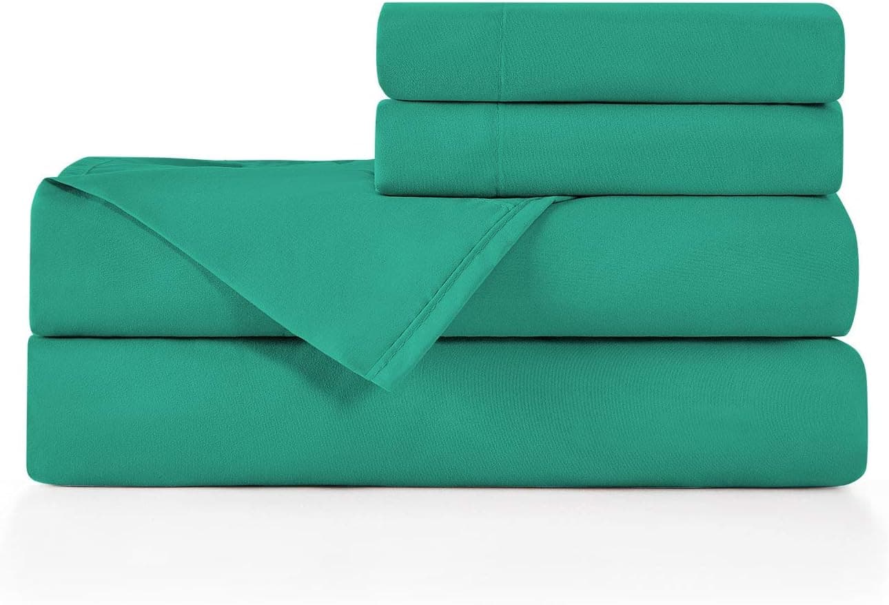 BASIC CHOICE Brushed Microfiber Bed Sheet Set, Teal, California King 4 Pieces