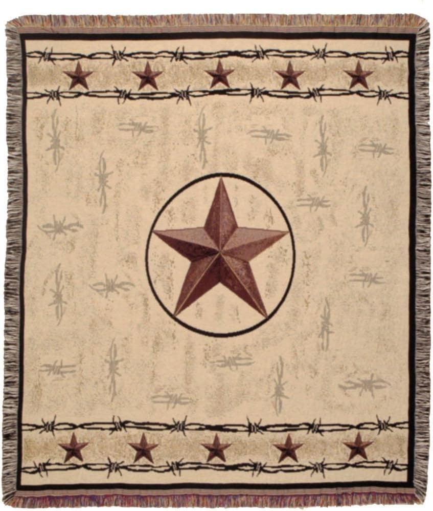 Simply Home Rustic Barbed Wire & Texas Star Decorative Woven Afghan Throw Blanket 50" x 60" SKU TPM947