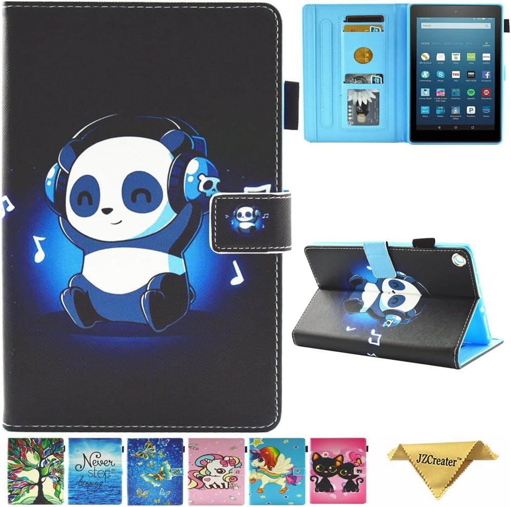 Kindle fire 7 Case - JZCreater Folio PU Leather Case Cover with Auto Wake/Sleep for All-New Amazon Fire 7 Tablet (7inch Display 5th Generation 2015 & 7th Generation 2017), Music Panda