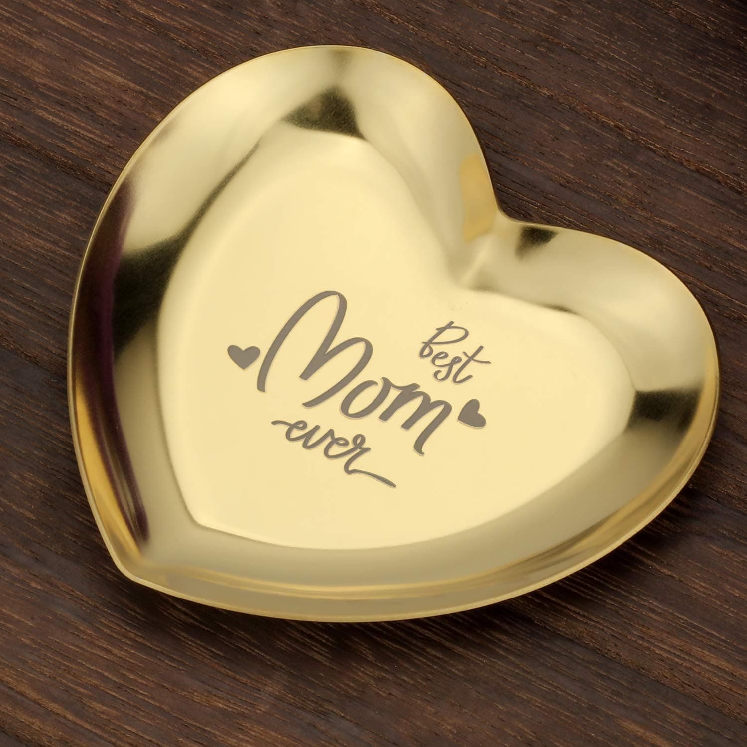 TJ.MOREE Best Mom Ever - Mom Smile Gift Heart Shape Ring Dish Jewelry Tray Decorative Trinket Plate, for Mom from Daughter or Son