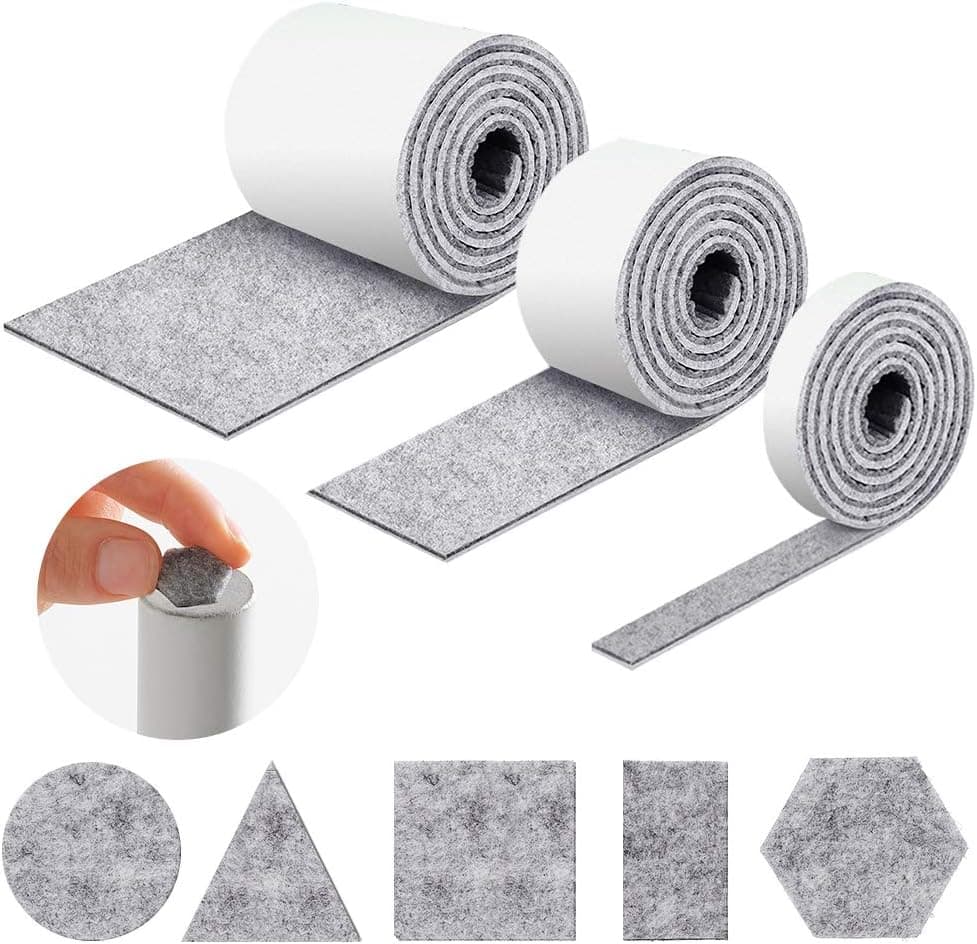 Felt Tape Roll, Felt Furniture Strips, 3 Rolls of Furniture Self-Adhesive Felts of Different Sizes (3.93in, 1.96in, 0.78in) x 39.3 in, Cut Any Shape of Strong Adhesive Sliding Cushion Tape