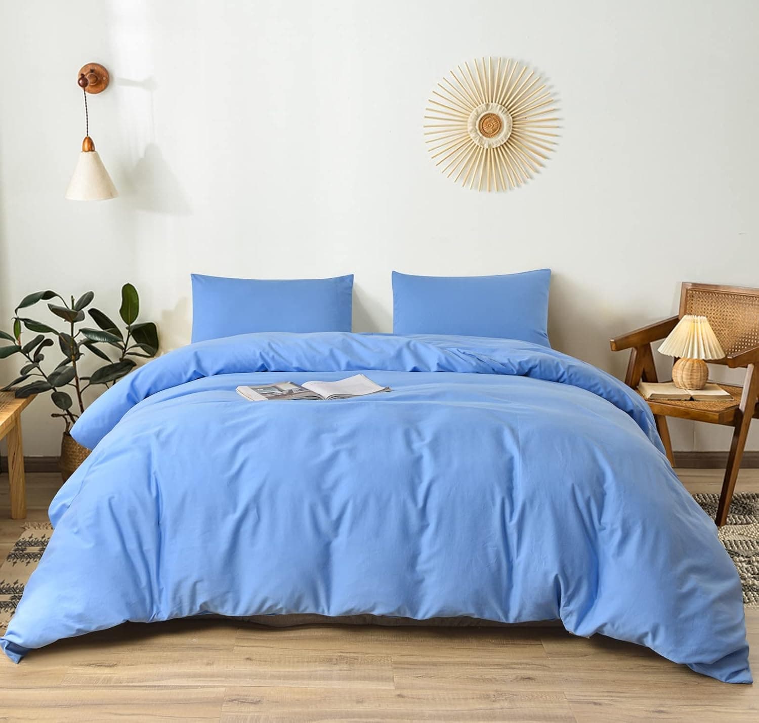 Colourful Snail Duvet Cover 2 Piece Set, 100-Percent Natural Washed Cotton Comforter Cover with Zipper Closure and Corner Ties, Ultra Soft and Easy Care, Twin, Blue