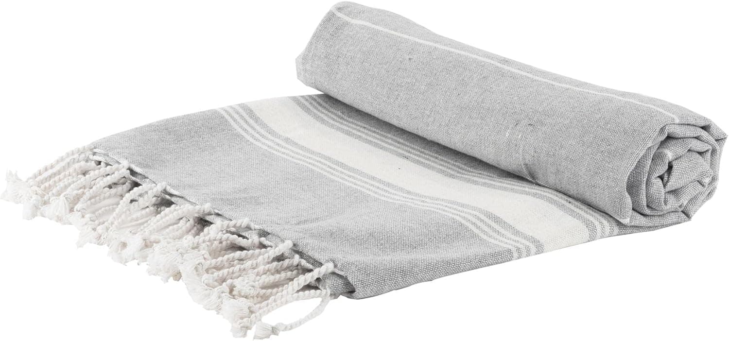 Nicola Spring 100% Turkish Cotton Towel | Beach Bath Gym Sauna | Hammam Peshtemal Fouta Style Throw Sheet - Grey