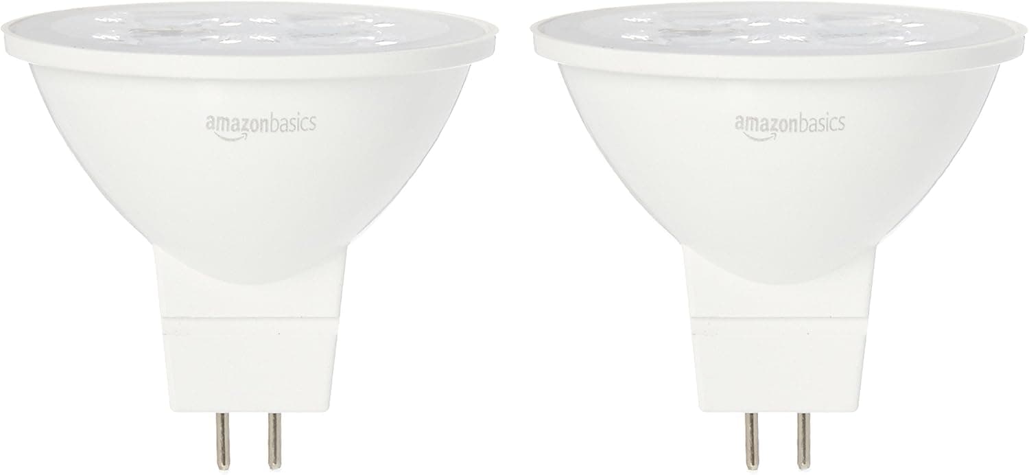 Amazon Basics 35 Watt Equivalent, Daylight, Dimmable, 15,000 Hour Lifetime, MR16 LED Light Bulb | 2-Pack
