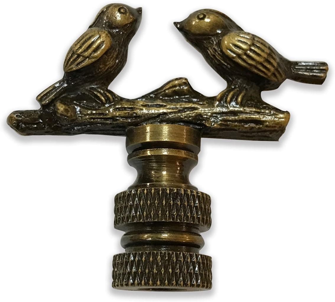Royal Designs Birds on Tree Branch 1.63" Lamp Finial for Lamp Shade, Antique Brass