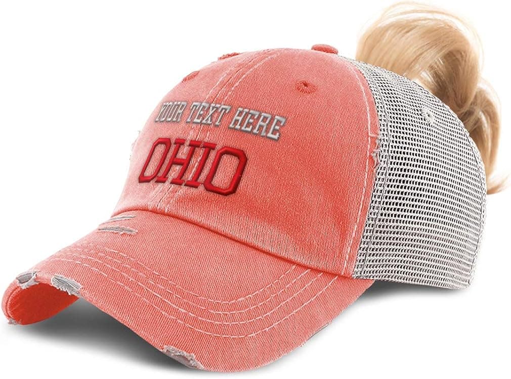 Custom Womens Ponytail Cap Ohio State USA America B Embroidery Cotton
