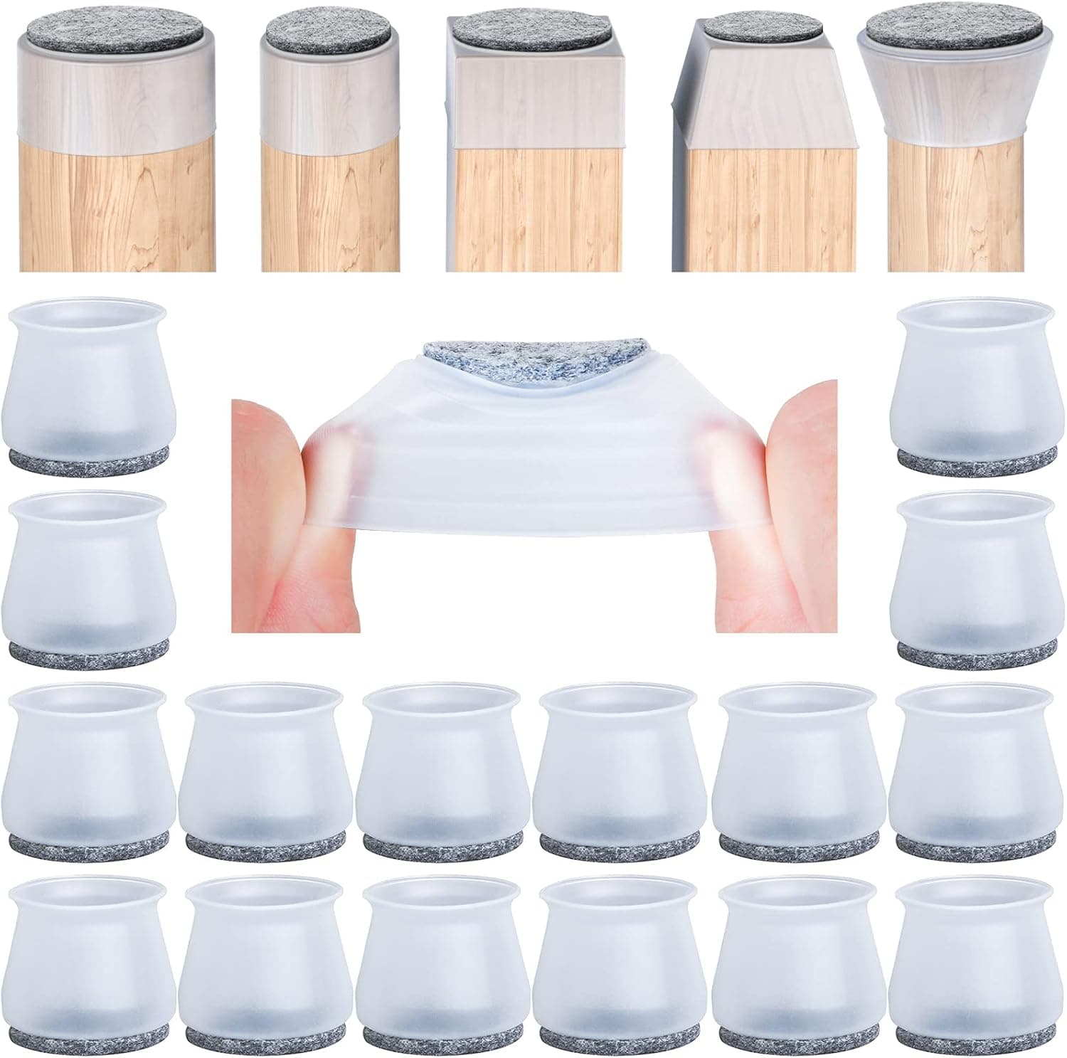 Upgraded 16 PCS Chair Leg Floor Protectors, Free Moving Chair Leg Covers to Protects Floor, Silicone Felt Furniture Chair Leg Pads