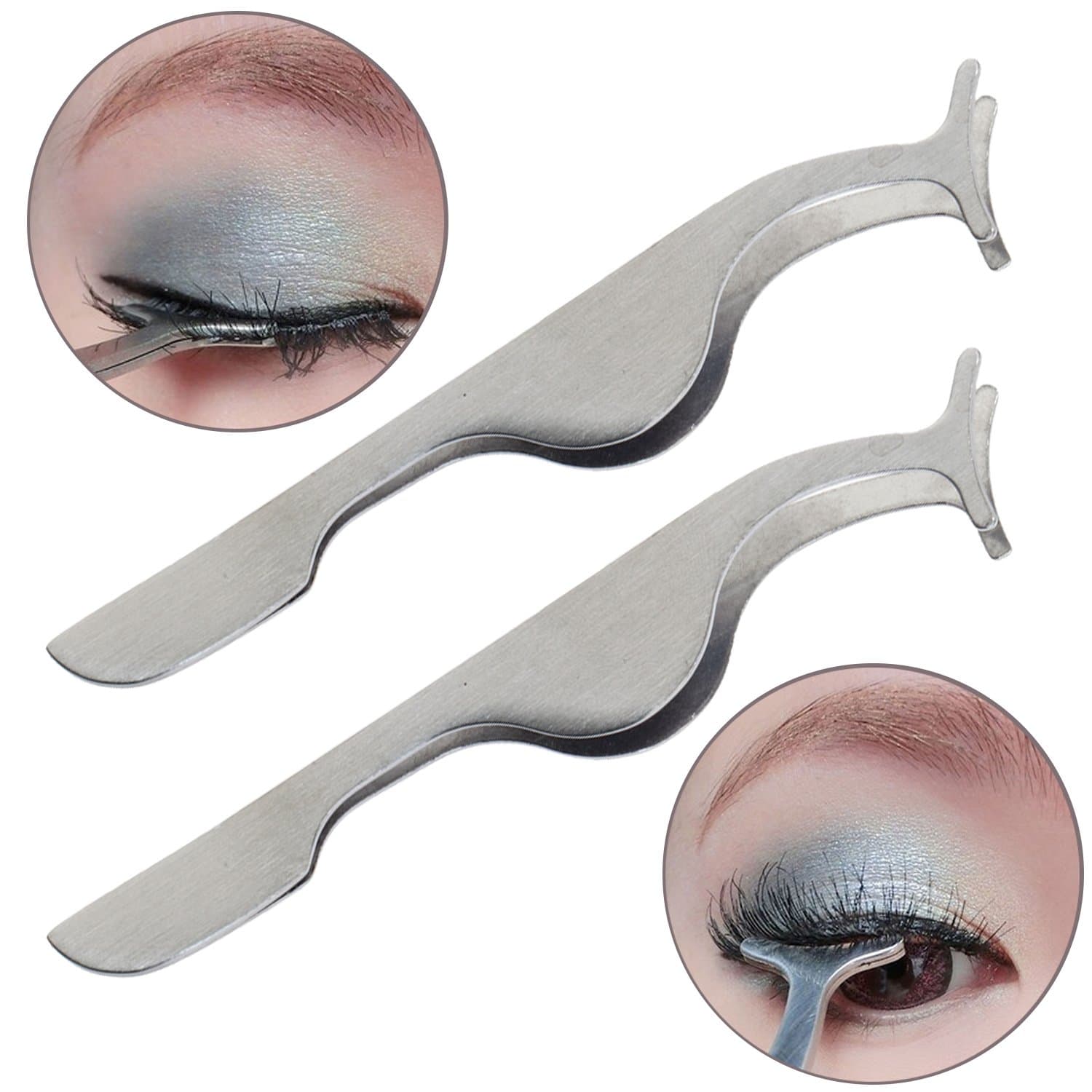 Beauty Make Up Set/Kit/Lot of 2 Stainless Steel False Fake Eyelashes Applicators Fish Tail Clips/Lashes Extensions Application Tweezers Nipper Tools