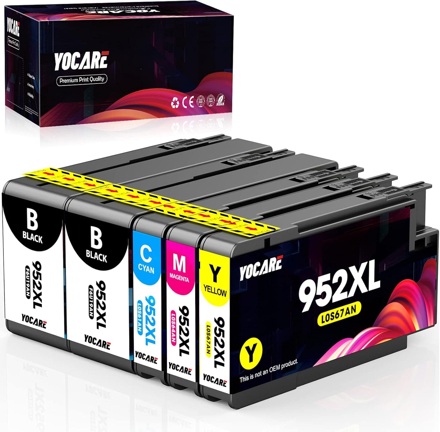 YOCARE Compatible Ink Cartridge Replacement for HP 952, 952 XL High Yield Work for HP Officejet Pro 7740 8210 8216 8710 8715 8720 8725 8730 8740 Printer 5 Pack (2 Black, 1 Cyan, 1 Magenta, 1 Yellow)