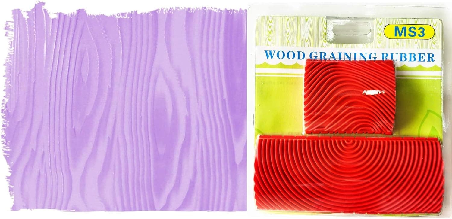 Wood Grain Stencil Set,2PCS Imitation Wood Grain Paint Roller Brush Wall Painting Tool Set Texture Art 2 in 1