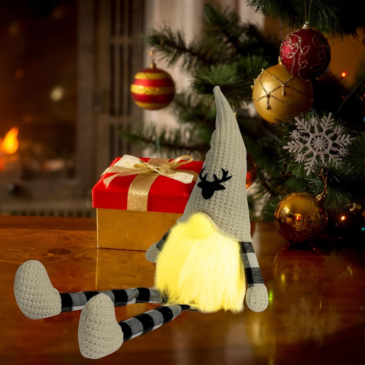 NEILSON Gnome Christmas Decorations, Swedish Tomte Large Gnomes Plush with LED Light, Holiday Gnome Thanks Giving Day Gifts Indoor Outdoor Gift( White )