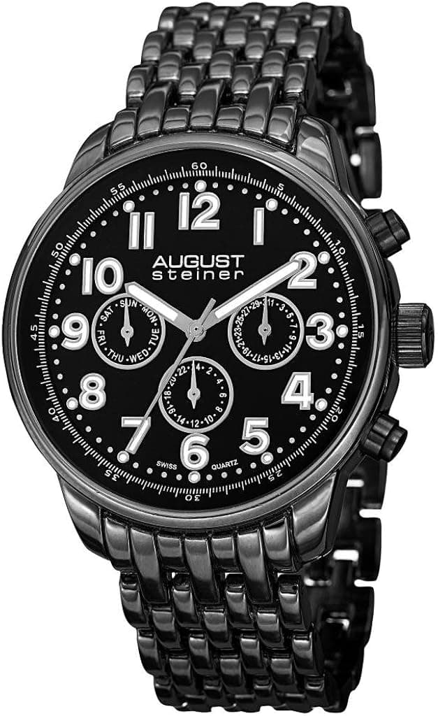 August Steiner Men's AS8147 Multifunction Swiss Quartz Watch with Stainless Steel Bracelet
