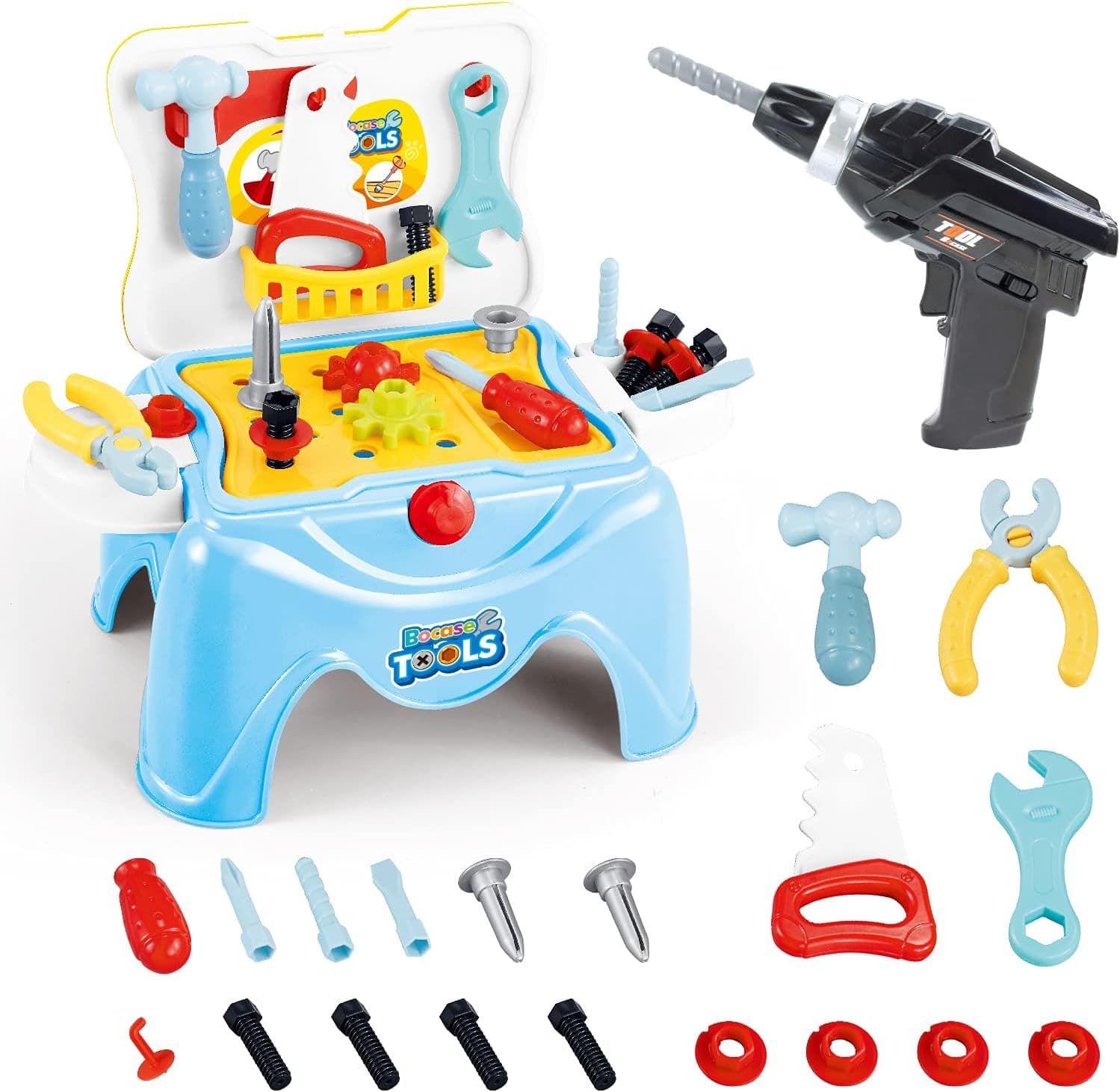 Kids Tool Set,Pretend Play Toy Tools ,26 Pieces Construction Toy Workbench with Electric Drill , Outdoor Learning Play Tools Box Kits for Toddlers, Gifts for 3 4 5 6 Year-Old Boys Girls Children