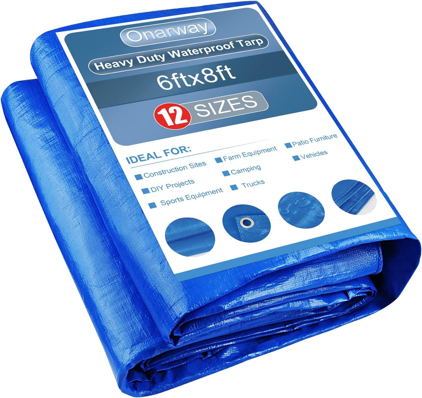 Poly Tarps Heavy Duty Waterproof: Blue Tarpaulin 11Mil Thicken 6x8 Ft - Anti-UV Waterproof Tarp Cover with Grommets Multipurpose for Boat Pool Roof Outdoor