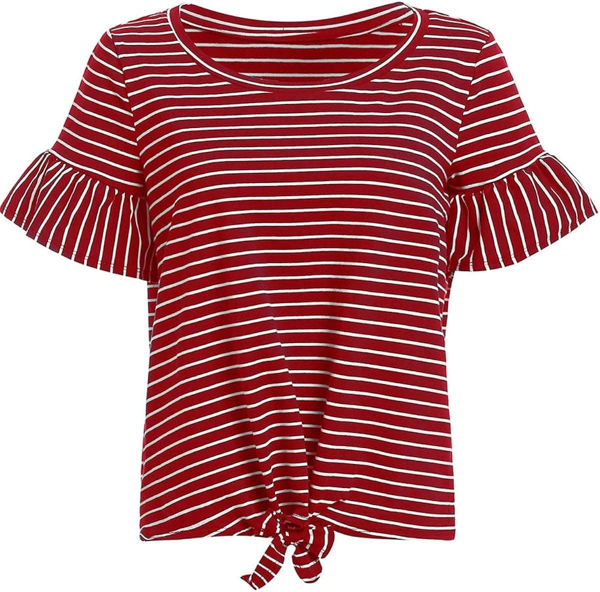 Romwe Women's Short Sleeve Tie Front Knot Casual Loose Fit Tee T-Shirt