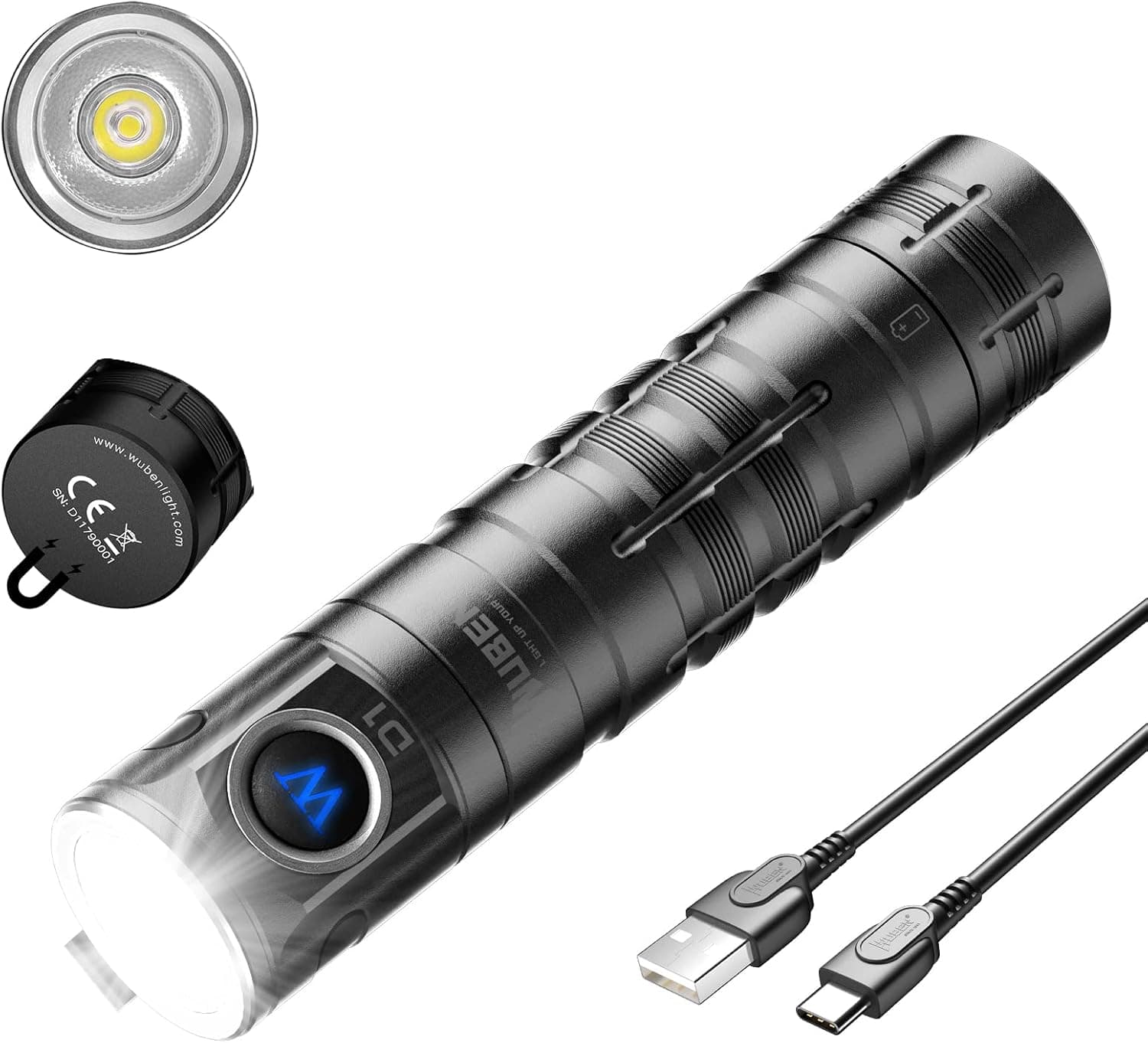 WUBEN D1 Pocket Flashlight, Rechargeable Flashlight with Magnetic, IP68 Water Resistant Two-Way Clip Small Flashlight, 6 Light Modes Tactical Flashlights for Camping, Hiking, Outdoor