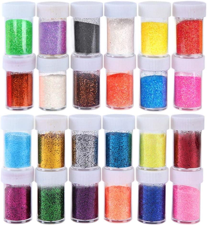 Glitter Powder 24 Color Magic Powder Flash Powder Sequins Nail Art Make Up Glitter Shimmer Dust Power Decoration. (18g/ 0.63oz Each)