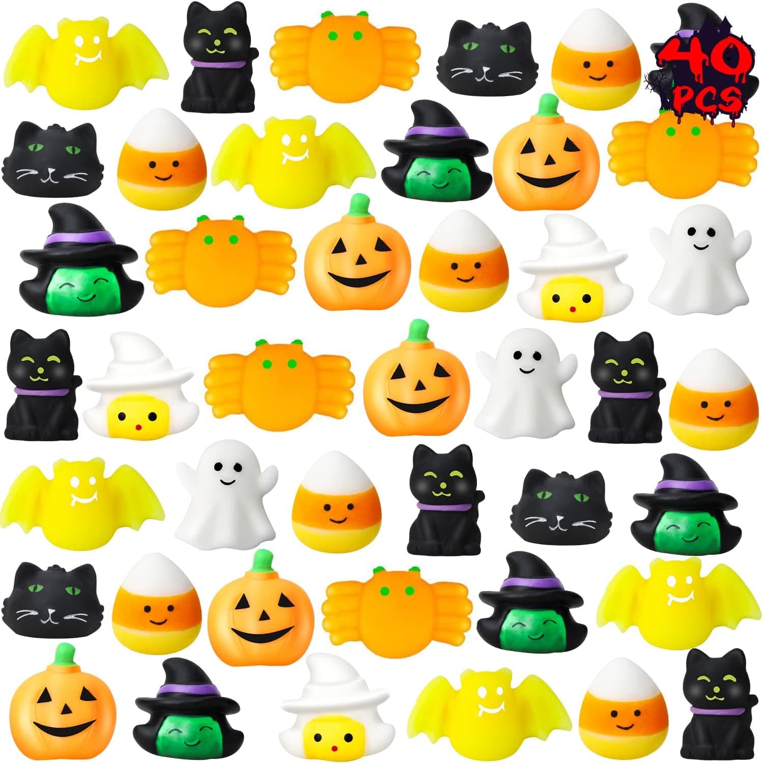 TOY Life 40 Pcs Halloween Squishy Toys Bulk Halloween Party Favors Halloween Prize Pumpkin Prefilled Mochi Squishy Toys Halloween Goodie Bag Fillers Stuffers Kawaii Squishies Fidgets Toys Girls Boys