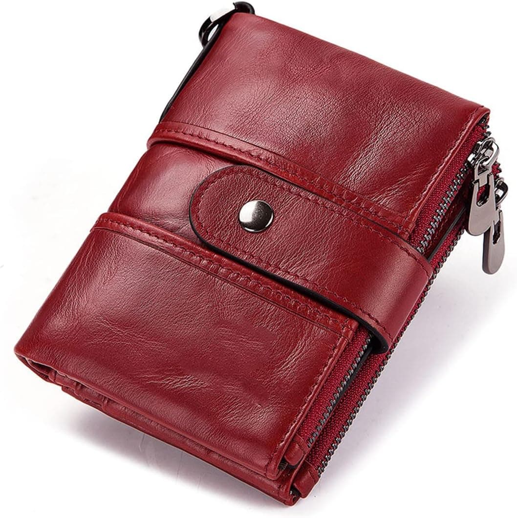 HUMERPAUL Women‘s Leather Wallet RFID Blocking Small Compact Bifold Zipper Pocket Purse with ID Window and Card Case Purse (Red)