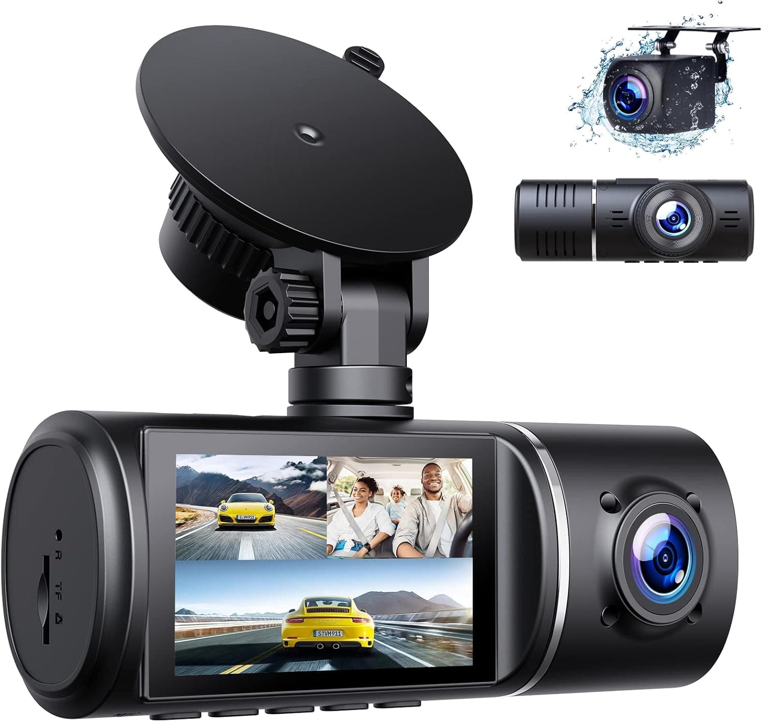 3 Channel Dash Cam Front and Rear Inside, 1080P Dash Camera for Cars Triple Car Camera with IR Night Vision Loop Recording, G-Sensor, Parking Monitor, HDR