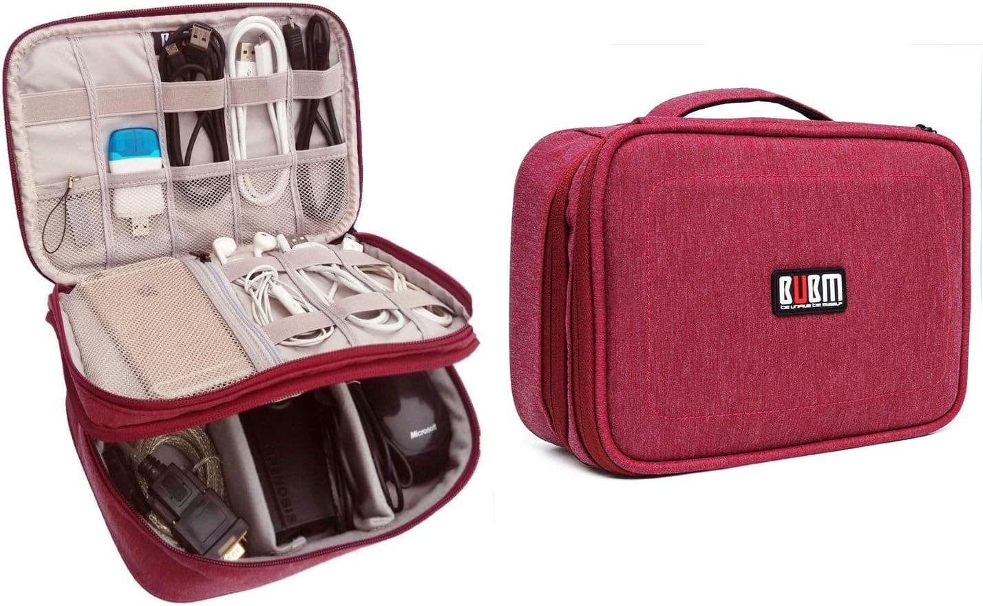 BUBM Electronic Organizer Bag Zippered Mesh Smok Vape Travel Accessories Carry Case of Computer Accessories Power Bank Phone Charger USB Cable Adapter Traveling Gear (Red)