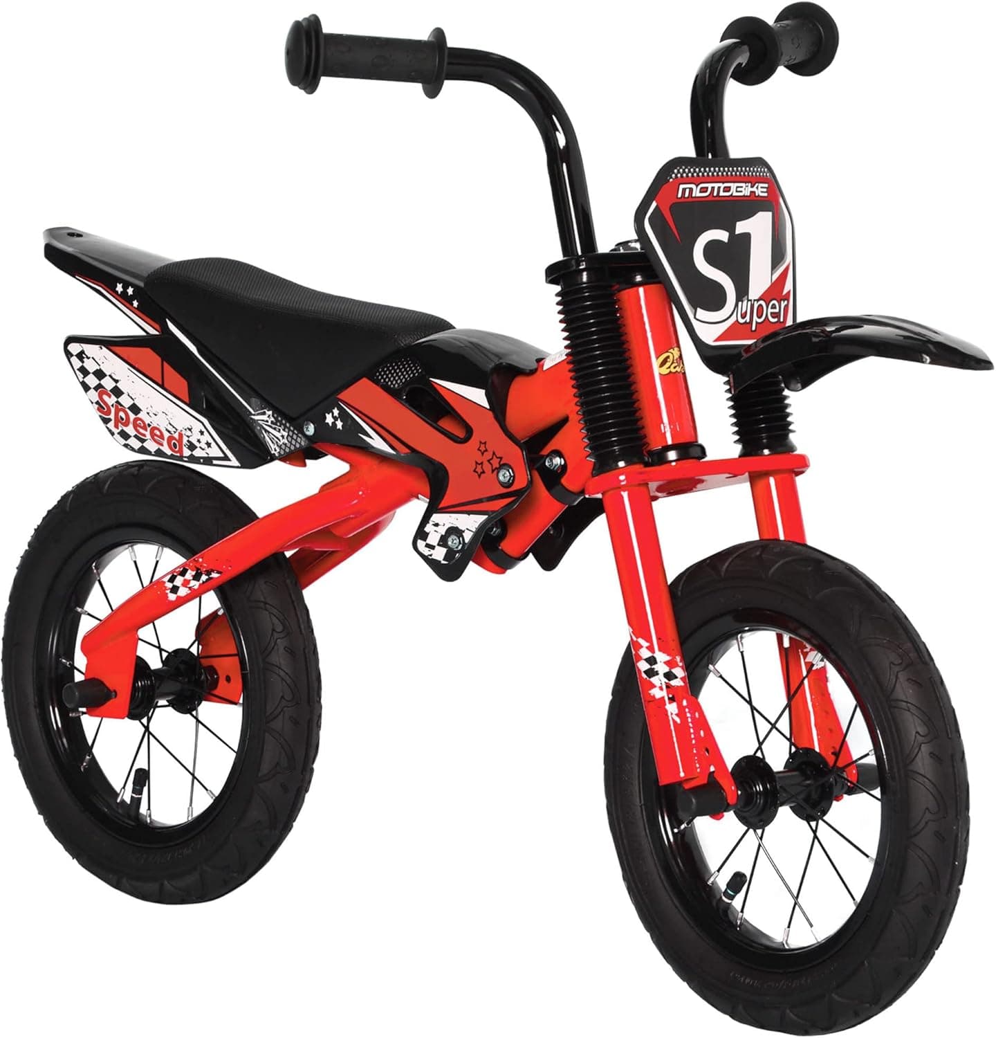 Qaba Kids Balance Bike with Motor Bike Style, No Pedal Training Bicycle with Soft-Grip Handles, Inflatable Rubber Tires, PU Seat, Ages 3-6, Red