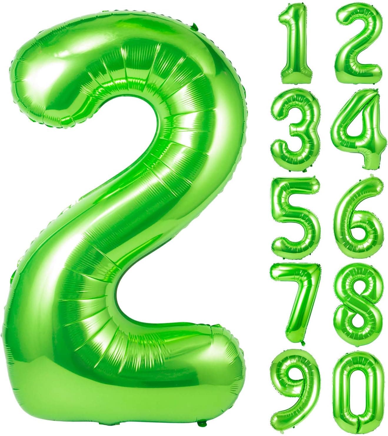 Green Number Balloons, 40 Inch Large 2 Helium Foil Mylar Big Number Balloon for Birthday Party and New Year Decorations
