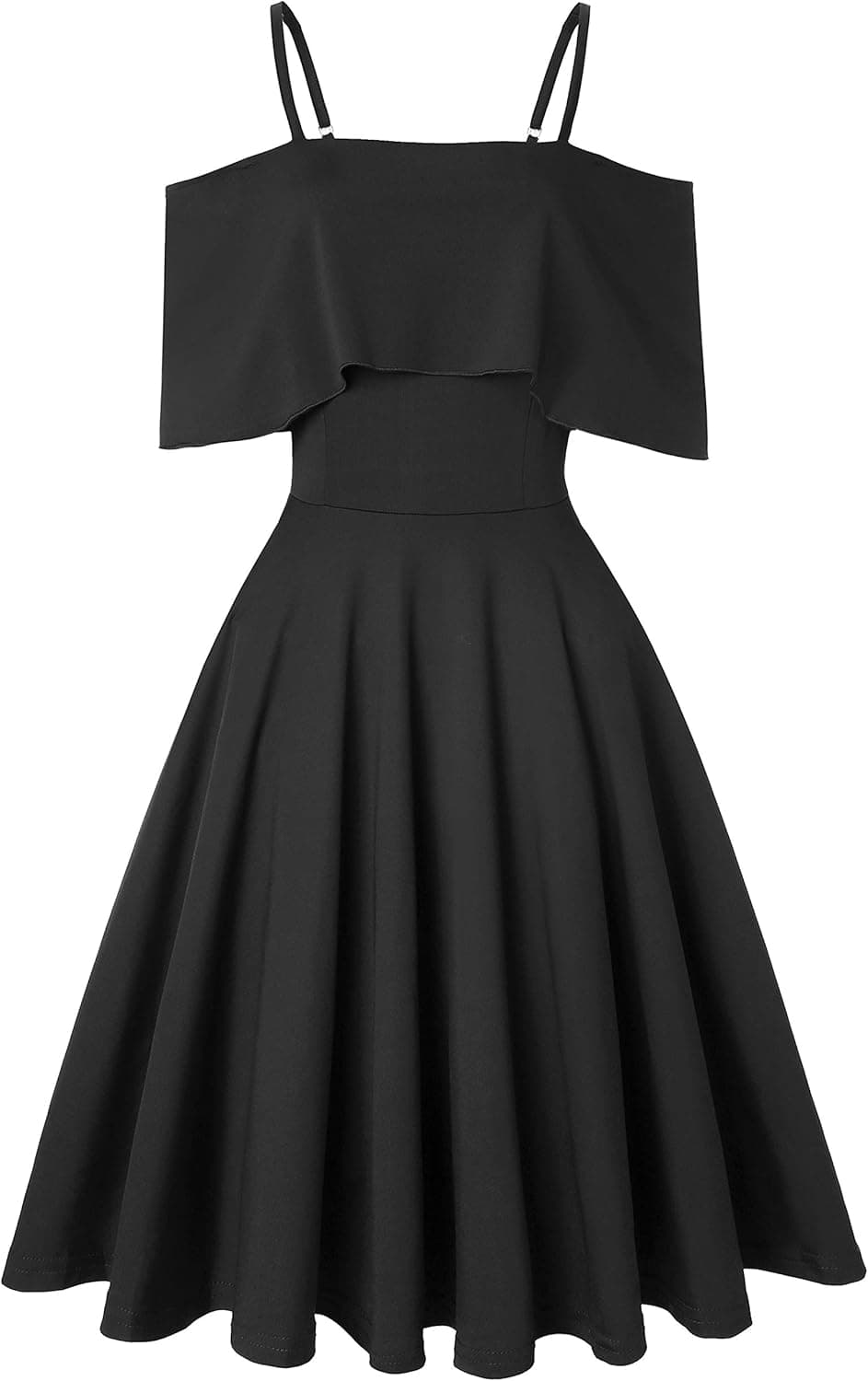Molliya Women's Off The Shoulder Pockets Skater Dress Ruffles Cocktail Party Swing Midi Dress